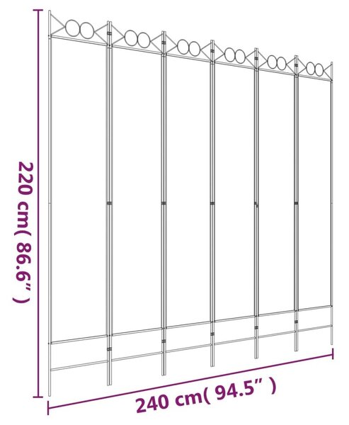 Διαχωριστικό Δωματίου με 6 Πάνελ Μαύρο 240x220 εκ. από Ύφασμα - Μαύρο