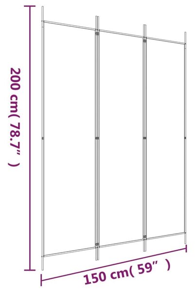 Διαχωριστικό Δωματίου με 3 Πάνελ Λευκό 150 x 200 εκ. Υφασμάτινο - Λευκό