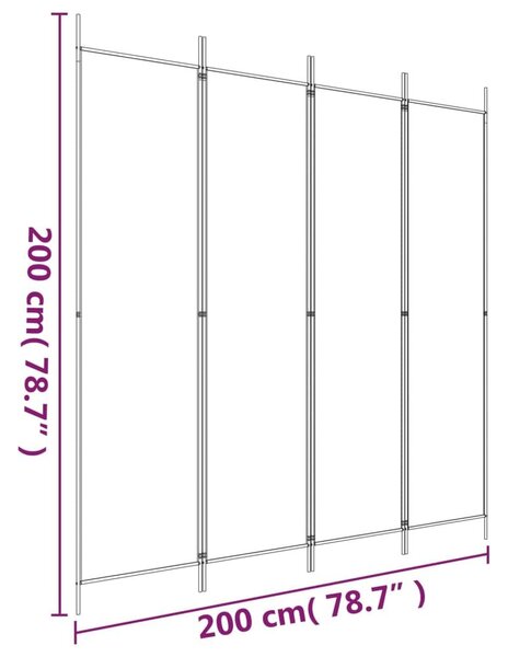 Διαχωριστικό Δωματίου με 4 Πάνελ Μαύρο 200x200 εκ. από Ύφασμα - Μαύρο