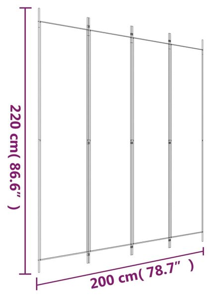 Διαχωριστικό Δωματίου με 4 Πάνελ Μαύρο 200 x 220 εκ. Υφασμάτινο - Μαύρο