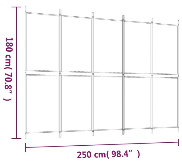 Διαχωριστικό Δωματίου με 5 Πάνελ Λευκό 250x180 εκ. από Ύφασμα - Λευκό