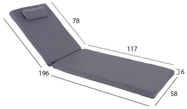 ΜΑΞΙΛΑΡΙ ΞΑΠΛΩΣΤΡΑΣ TEXTILENE 600gr/m2 ΓΚΡΙ SIFNOS HM11234.30T 196(117+1+78)x58x6Υ εκ