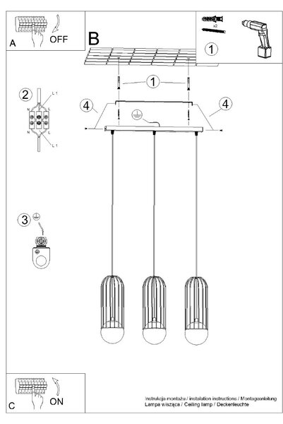 Sollux Κρεμαστό φωτιστικό BRINA 3L μαύρο,ατσάλι,G9 3xmax 8W LED