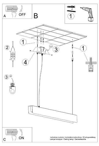 Sollux Κρεμαστό φωτιστικό SPARK μαύρο,ατσάλι,G13 1x8,5W