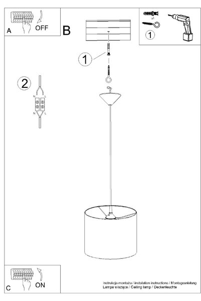 Sollux Κρεμαστό Φωτιστικό NOVA 30 λευκό,Ύφασμα/PVC,E27 1xmax 15W LED