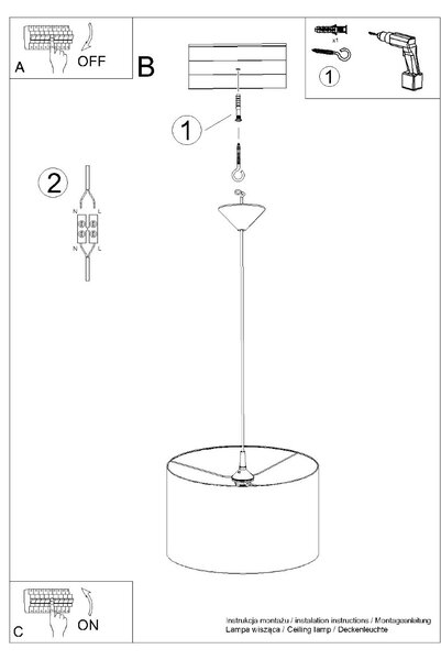 Sollux Κρεμαστό Φωτιστικό NOVA 40 μαύρο,Ύφασμα/PVC,Ε27 1xmax 15W LED