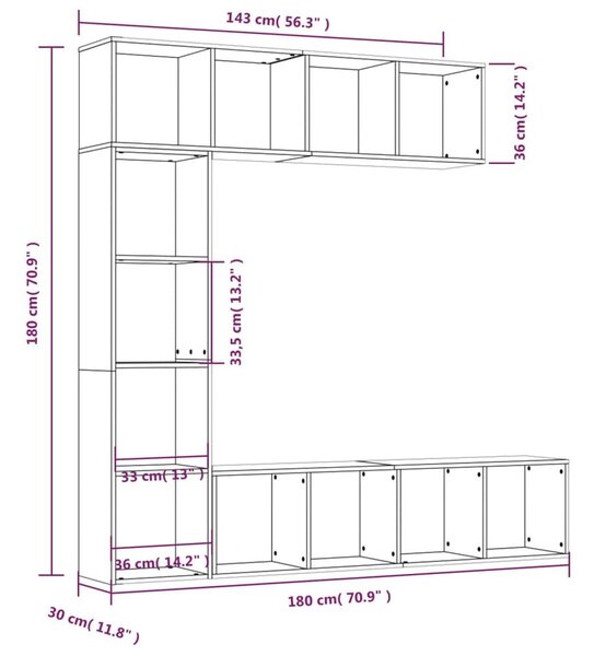 Σετ Επίπλων Τηλ. / Βιβλιοθήκης 3Τεμ 180x30x180εκ Γκρι Sonoma - Γκρι