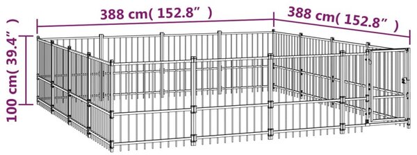 Κλουβί Σκύλου Εξωτερικού Χώρου 15,05 μ² από Ατσάλι - Μαύρο