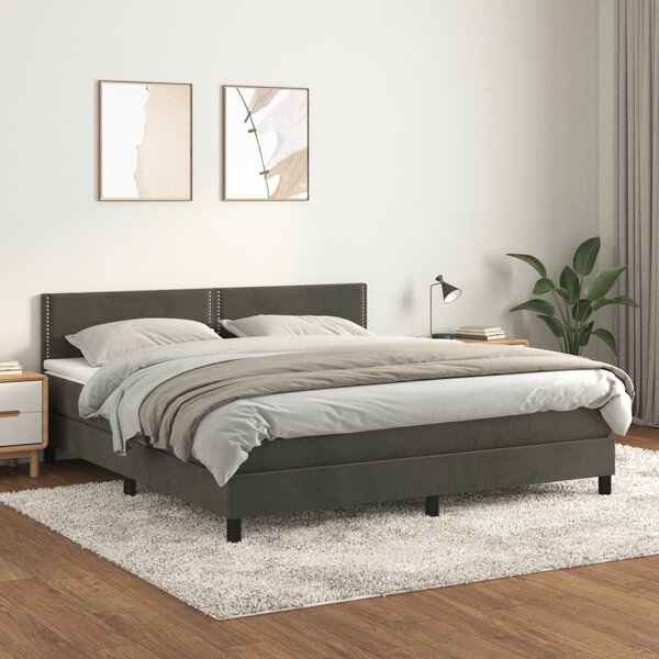 VidaXL Κρεβάτι Boxspring με Στρώμα Σκούρο Γκρι 160x200 εκ. Βελούδινο