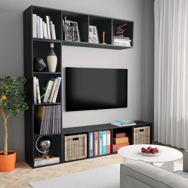 VidaXL Έπιπλο TV / Βιβλιοθήκη Σετ 3 τεμ. Μαύρο 180 x 30 x 180 εκ