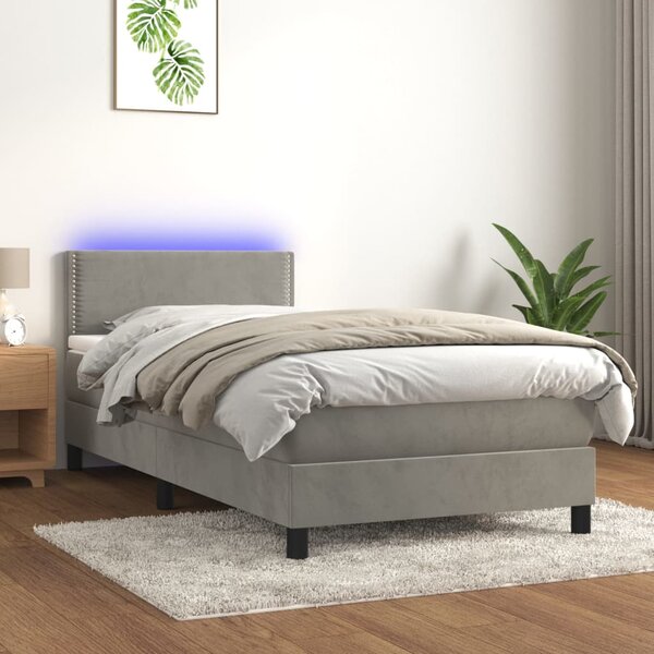 VidaXL Κρεβάτι Boxspring με Στρώμα & LED Αν.Γκρι 80x200 εκ. Βελούδινο