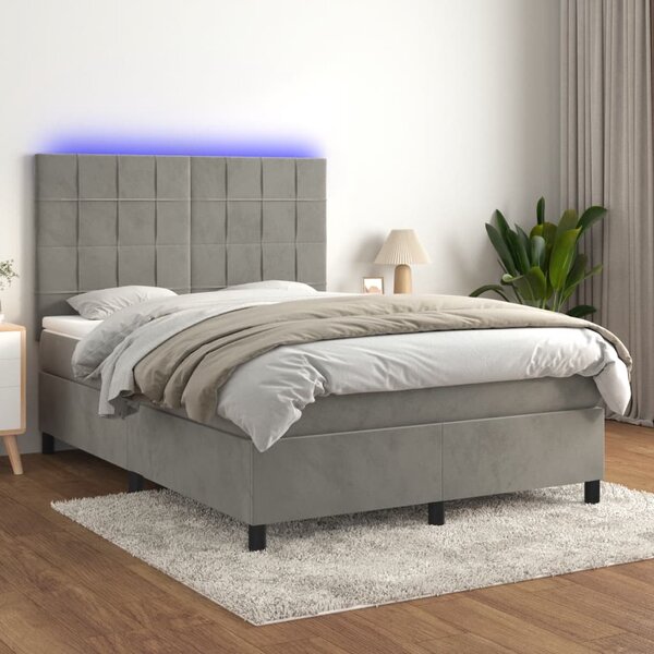 VidaXL Κρεβάτι Boxspring με Στρώμα & LED Αν.Γκρι 140x200 εκ. Βελούδινο