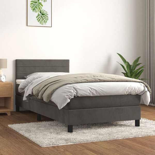 VidaXL Κρεβάτι Boxspring με Στρώμα Σκούρο Γκρι 100x200 εκ. Βελούδινο