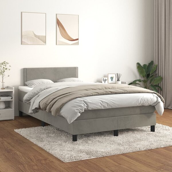 VidaXL Κρεβάτι Boxspring με Στρώμα Ανοιχτό Γκρι 120x200 εκ. Βελούδινο