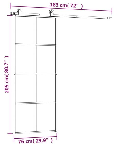 Συρόμενη Πόρτα με Μηχανισμό 76x205 εκ. Γυαλί ESG & Αλουμίνιο - Μαύρο