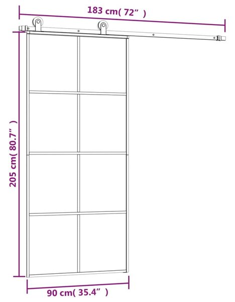 Συρόμενη Πόρτα με Μηχανισμό 90x205 εκ. Γυαλί ESG & Αλουμίνιο - Μαύρο