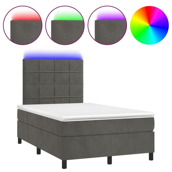 VidaXL Κρεβάτι Boxspring με Στρώμα & LED Σκ.Γκρι 120x190εκ. Βελούδινο