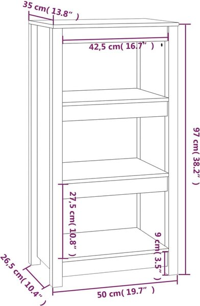 Βιβλιοθήκη Μελί 50x35x97 εκ. από Μασίφ Ξύλο Πεύκου - Καφέ