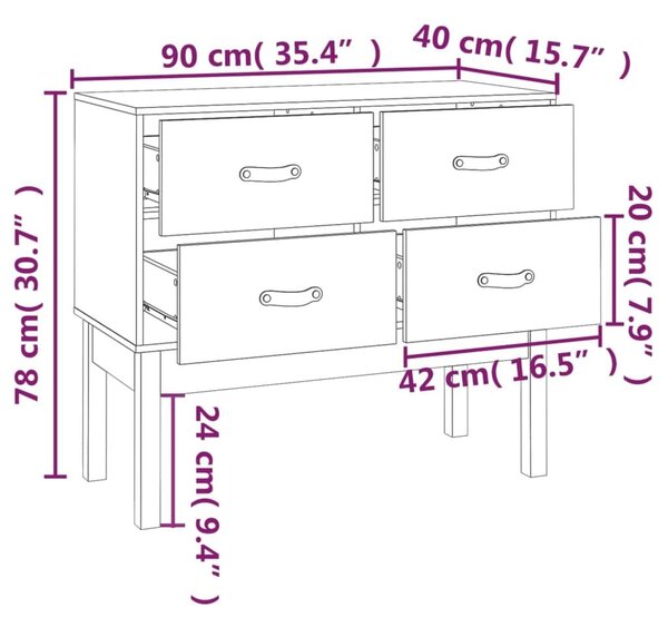 Ντουλάπι Κονσόλα Μαύρη 90 x 40 x 78 εκ. από Μασίφ Ξύλο Πεύκου - Μαύρο