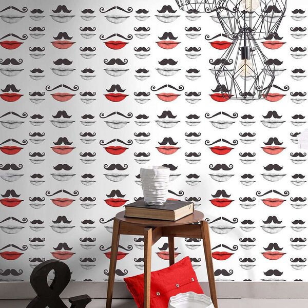 Ταπετσαρία Moustache And Lips WP20084 Black-White-Red MindTheGap