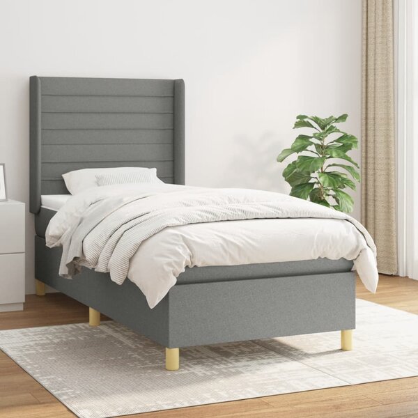 VidaXL Κρεβάτι Boxspring με Στρώμα Σκούρο Γκρι 90x190 εκ. Υφασμάτινο