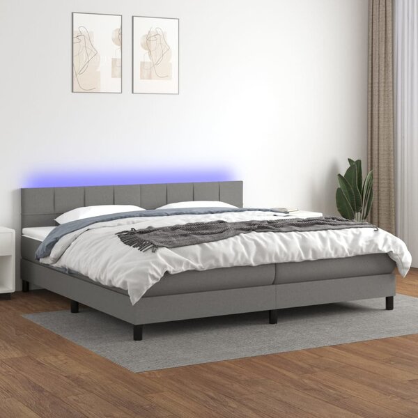 VidaXL Κρεβάτι Boxspring με Στρώμα & LED Σκ.Γκρι 200x200εκ. Υφασμάτινο