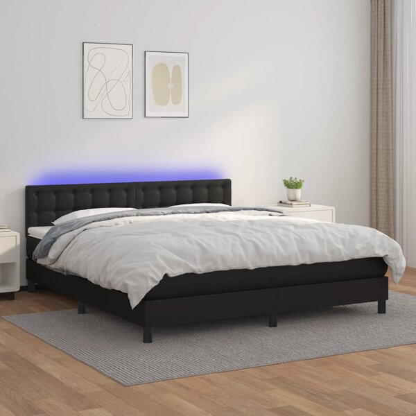 VidaXL Κρεβάτι Boxspring με Στρώμα & LED Μαύρο 180x200 εκ. Συνθ. Δέρμα