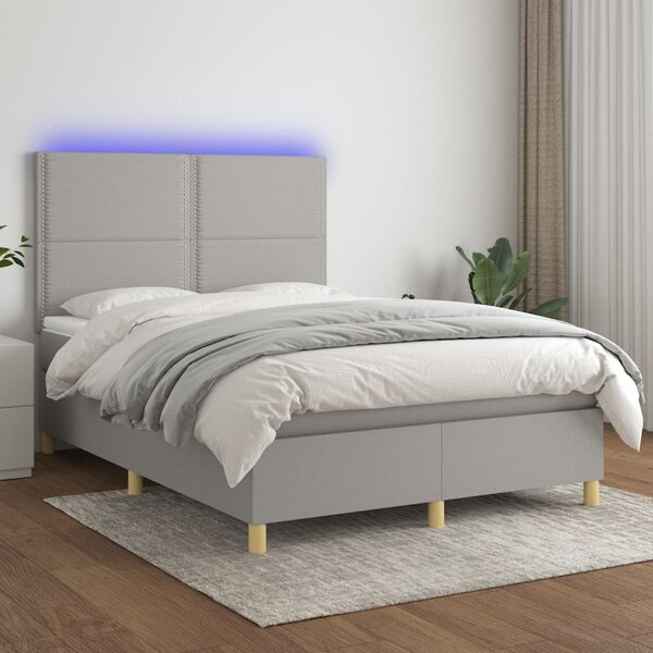 VidaXL Κρεβάτι Boxspring με Στρώμα & LED Αν.Γκρι 140x200εκ. Υφασμάτινο