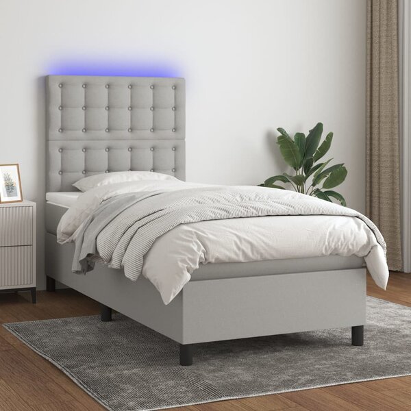 VidaXL Κρεβάτι Boxspring με Στρώμα & LED Αν.Γκρι 80x200 εκ. Υφασμάτινο