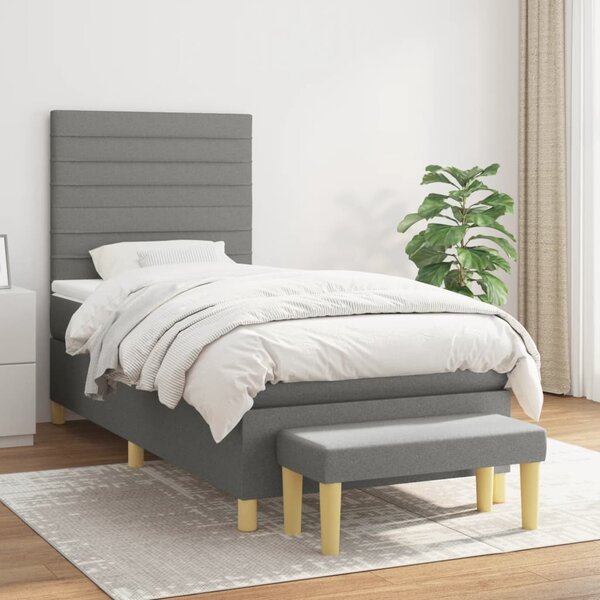 VidaXL Κρεβάτι Boxspring με Στρώμα Σκούρο Γκρι 90x190 εκ. Υφασμάτινο