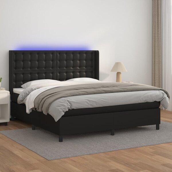 VidaXL Κρεβάτι Boxspring με Στρώμα & LED Μαύρο 180x200 εκ. Συνθ. Δέρμα