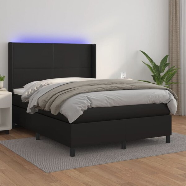 VidaXL Κρεβάτι Boxspring με Στρώμα & LED Μαύρο 140x190 εκ. Συνθ. Δέρμα