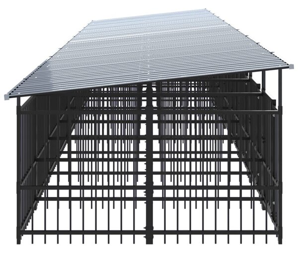 Υπαίθριο Κλουβί Σκύλων με Οροφή από Χάλυβα 18,77 μ² - Μαύρο