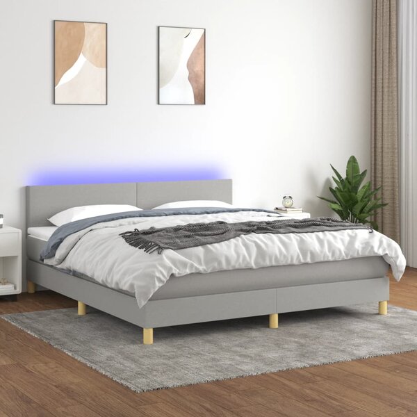 VidaXL Κρεβάτι Boxspring με Στρώμα & LED Αν.Γκρι 160x200 εκ Υφασμάτινο