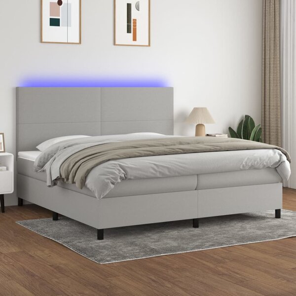 VidaXL Κρεβάτι Boxspring με Στρώμα & LED Αν.Γκρι 200x200εκ. Υφασμάτινο