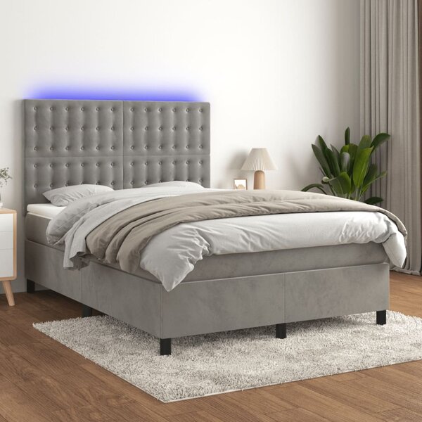 VidaXL Κρεβάτι Boxspring με Στρώμα & LED Αν.Γκρι 140x200 εκ. Βελούδινο