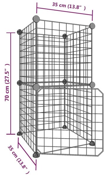 Κλουβί Κατοικίδιων με 8 Πάνελ + Πόρτα Μαύρο 35x35 εκ. Ατσάλινο - Μαύρο