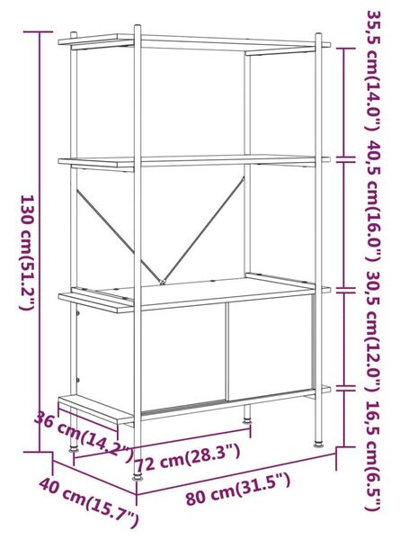 Ραφιέρα 4 Επιπέδων με Ντουλάπι 80x40x130 εκ. Ατσάλι/Επεξ. Ξύλο - Καφέ