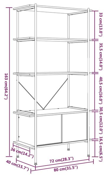 Ραφιέρα 5 Επιπέδων με Ντουλάπι 80x40x163 εκ. Ατσάλι/Επεξ. Ξύλο - Καφέ