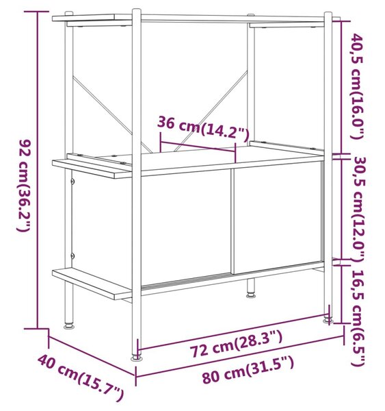 Ραφιέρα 3 Επιπέδων με Ντουλάπι 80x40x92 εκ. Ατσάλι/Επεξ. Ξύλο - Καφέ