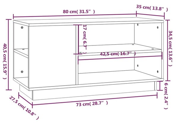 Έπιπλο Τηλεόρασης Μαύρο 80x35x40,5 εκ. από Μασίφ Ξύλο Πεύκου - Μαύρο