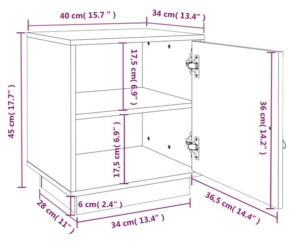 Κομοδίνα 2 τεμ. Καφέ Μελί 40x34x45 εκ. από Μασίφ Ξύλο Πεύκου - Καφέ