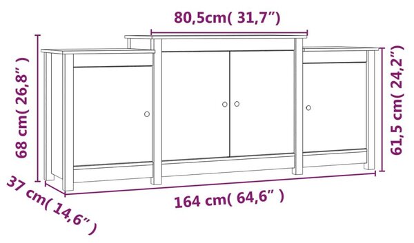 Μπουφές Λευκός 164 x 37 x 68 εκ. από Μασίφ Ξύλο Πεύκου - Λευκό