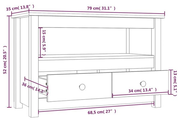 Έπιπλο Τηλεόρασης Μελί Καφέ 79x35x52 εκ. από Μασίφ Ξύλο Πεύκου - Καφέ