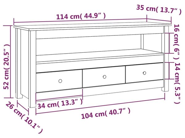 Έπιπλο Τηλεόρασης Μελί Καφέ 114x35x52 εκ. από Μασίφ Ξύλο Πεύκου - Καφέ