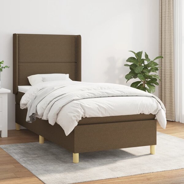 VidaXL Κρεβάτι Boxspring με Στρώμα Σκούρο Καφέ 90x190 εκ. Υφασμάτινο