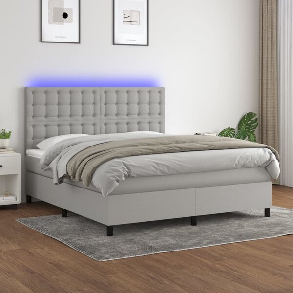 VidaXL Κρεβάτι Boxspring με Στρώμα & LED Αν.Γκρι 160x200εκ. Υφασμάτινο