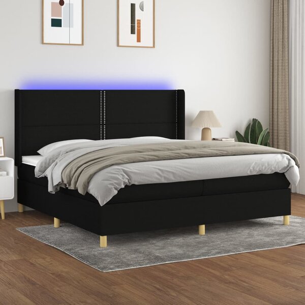 VidaXL Κρεβάτι Boxspring με Στρώμα & LED Μαύρο 200x200 εκ. Υφασμάτινο