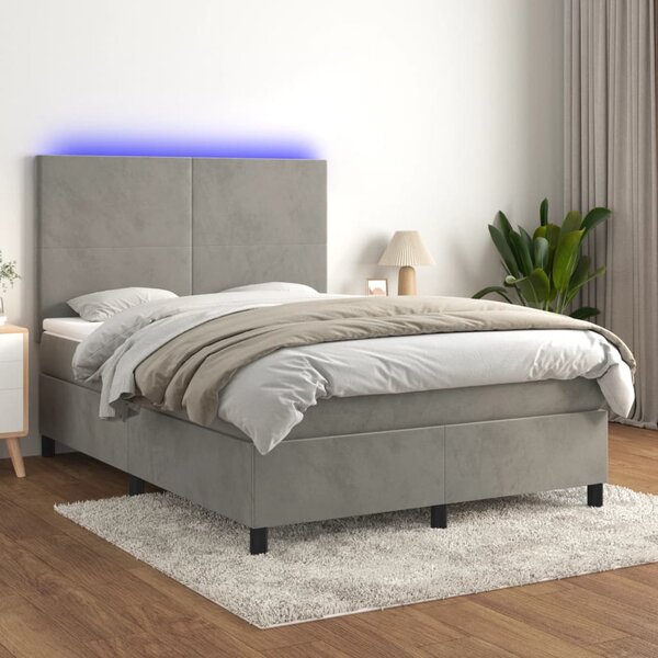 VidaXL Κρεβάτι Boxspring με Στρώμα & LED Αν.Γκρι 140x200 εκ. Βελούδινο