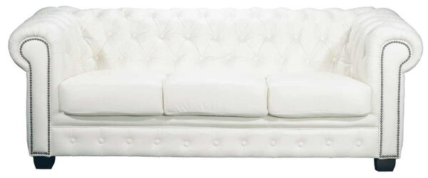 Καναπές 3θέσιος Δέρμα Chesterfield T.689 Άσπρο 201x92x72cm